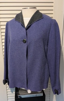 Chaqueta Sigrid Olsen Lana Hervida 1 Botón Elastizada 3 Temporadas Bolsillos Púrpura M GC Foto 1 de 4