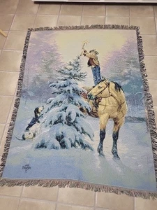 LG VTG 2008 Jack Sorenson Woven Tapestry Wall Hanging-Horse, Boy, Christmas Tree - Picture 1 of 12