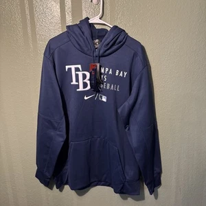 NWT Men's XL Nike Tampa Bay Rays Hoodie Large Navy MLB Therma Fit Sweatshirt - Picture 1 of 4