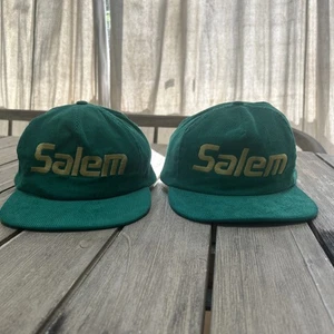 2 Vintage Salem Hat Cap Green Corduroy Trucker Adjustable - Picture 1 of 12