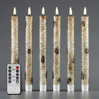 Birch Bark Flameless LED Taper Candles with Remote, Flickering Real Wax Battery 