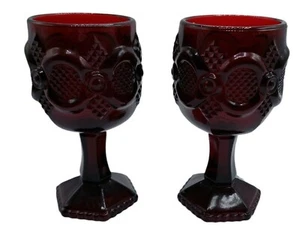 Vintage Set of 2 Avon Cape Cod Ruby Red Glass Dessert Wine Goblet 4.5"  - Imagen 1 de 3