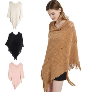 Fashion Shawl Pullover Knitted Bat Sweater Hollow Solid Color Women Shawl - Picture 1 of 16