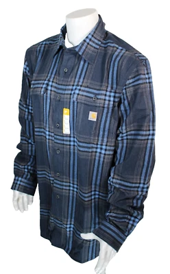 New CARHARTT Size Large Tall Blue Plaid Loose Fit Heavyweight Flannel Men Shirt - Image 1 of 4