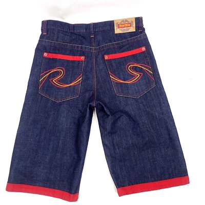 Raw Blue Mens Denim Shorts 34 Blue Red Bermuda Dark Wash Jeans - Image 1 of 4
