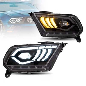 Pair For 2010-2014 Ford Mustang Black Halo LED Projector Headlights W/Animation - Picture 1 of 17