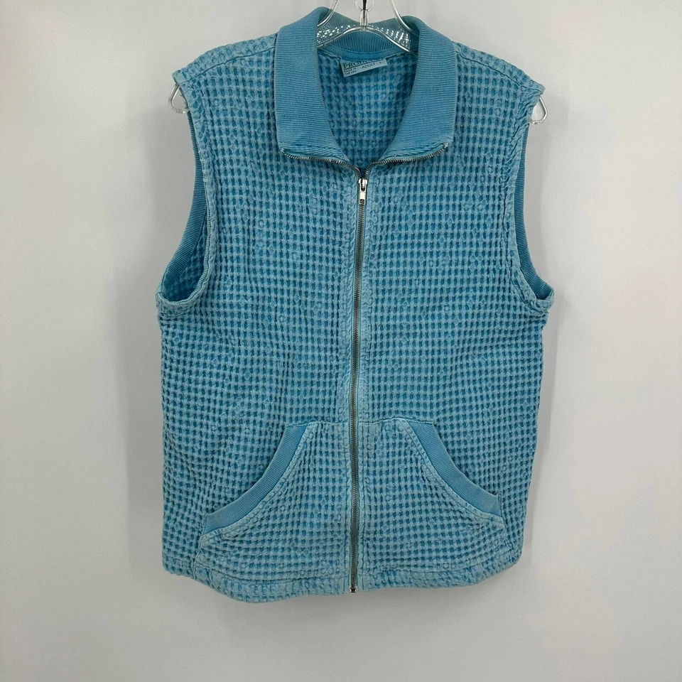 Chaleco para mujer Fresh Produce talla L azul tejido gofre bolsillos con cremallera completa sin mangas Foto 1 de 4
