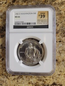 MS66 1982 D WASHINGTON 50C MS 66 #39 100 GREATEST U.S. MODERN COINS - Picture 1 of 2