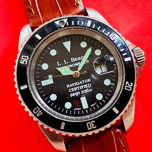 L.L.Bean Chronometer Navigator Divers Watch LL Bean Date Vintage Mens Leather - Picture 1 of 8
