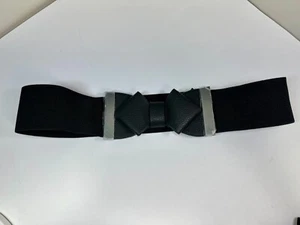 New Torrid Black Belt Bow Tie Snap Closure Stretch SILVER HARDWARE SIZE 0 or 1 - Picture 1 of 5