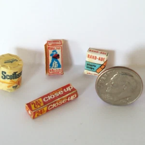 Vintage Bathroom Toothpaste Bandaid Toilet Paper 1:12 Miniature Dollhouse Mini - Picture 1 of 5