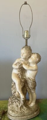 Vtg MCM Children Statue Plaster Table Lamp  Greek Sculpture Chalkware Boy Girl - Image 1 of 4