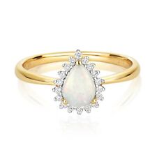 0.11ct Diamond & Opal Pear Shaped Ring Sizes J-Q Yellow Gold