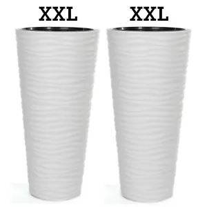 Blumenkübel Rund Welle Slim weiß 2x XXL (H: 68cm) Blumentopf EFFEKT 3D Hoch - Bild 1 von 7