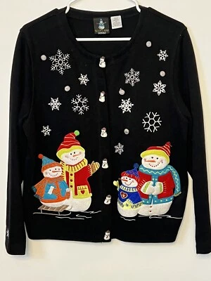Muñeco de Nieve Invierno Navidad Suéter Cárdigan Vacaciones Copo de Nieve Talla PL Pequeño Grande Foto 1 de 4