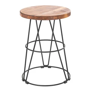 Small kitchen stool, ottoman, black metal and wood, no assembly required - Picture 1 of 8