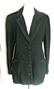 Vintage 1970s Chris Clyne designer couture black wool crepe jacket Size 14-16 UK - Picture 1 of 8