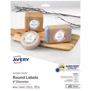 Avery Printable Round Labels , 2", Glossy White, Easy-to-Use, 60 Labels - Picture 1 of 10