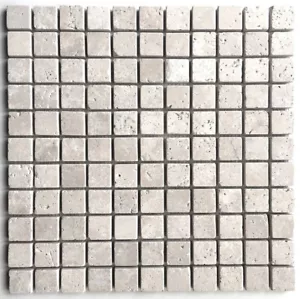 1X1 Light Tumbled Rounded Edge Travertine Wall Mosaic Tile Ivory Backsplash Bath - Picture 1 of 4