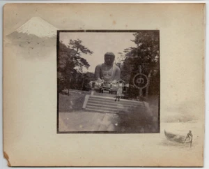 Japon.Japan .2 Photos Albuminées. Statut Bouddah et temple. 1880 - Picture 1 of 2