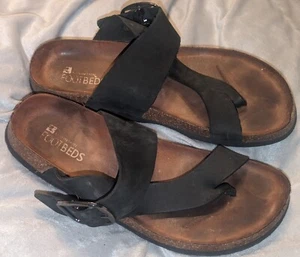White Mountain Footbeds Sandals Women's 11 Black Buckle  Leather Cork - Picture 1 of 10