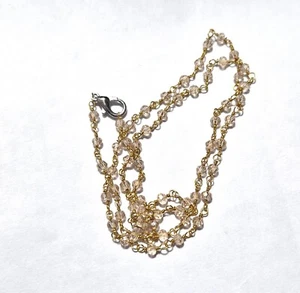 Rose Quartz Gemstone 3 mm Beads Gold Plated Chain 14" Mala Necklaces Chain Beads - Picture 1 of 8