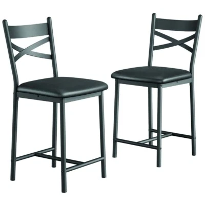 Dining Set Wood Top Table and 2 Upholstered Height Chairs Bar Stools for Kitchen - Image 1 of 4