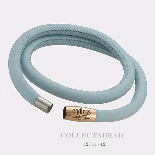 Authentic Endless Rose Plated Light Blue Double Leather Bracelet 8.5" 12711-42 - Image 1 of 1