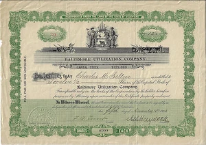 Maryland 1903, Baltimore Utilization Company Aktienzertifikat - Bild 1 von 5