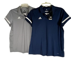 2 Adidas Women's Shirts Size Large Climacool Polo Navy Blue Gray Golf NEW NWT - Picture 1 of 16