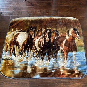 Horse Blanket Horses River Schultz Throw Equine Northwest Co 56" x 47" USA - Picture 1 of 9