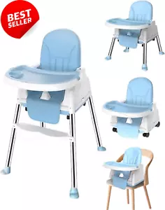 Baby Toddlers High Chair - Portable Feeding Chair Dining Tray - Blue | 3-in-1 - Picture 1 of 12