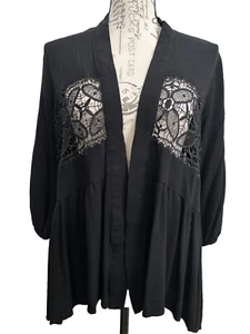 OSO Casuals Black Open Cardigan / Cover Lace Cutouts Size Small - Picture 1 of 19