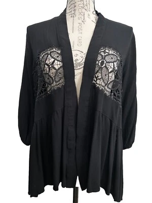 Cárdigan abierto negro OSO informal cubierta plumero recortes de encaje talla pequeña Foto 1 de 4