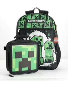 MINECRAFT CREEPER -Kids 5-Piece -16'' Backpack Set w/ Insulated Lunch Box -NWT - Picture 1 of 3