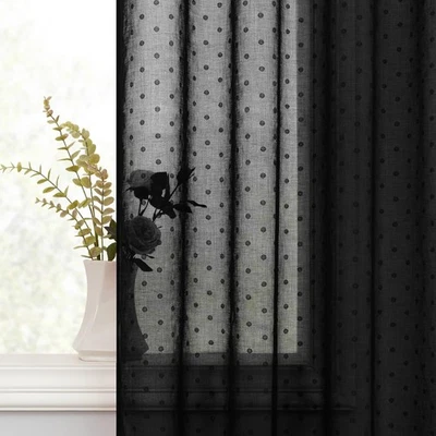 Cortinas transparentes negras lunares 84 pulgadas de largo ojal cortina estética moderna... Foto 1 de 4