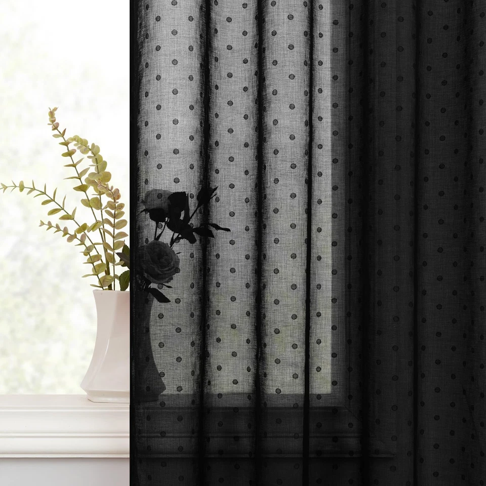 Cortinas transparentes negras lunares 84 pulgadas de largo ojal cortina estética moderna... Foto 1 de 4