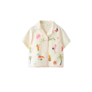 (Kids) Zara Embroidered Shirt Light Beige - Picture 1 of 2