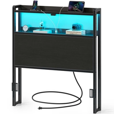 Headboard for Twin Size Bed with Storage, 60,000 DIY Color of LED Light, Head... - Image 1 of 4