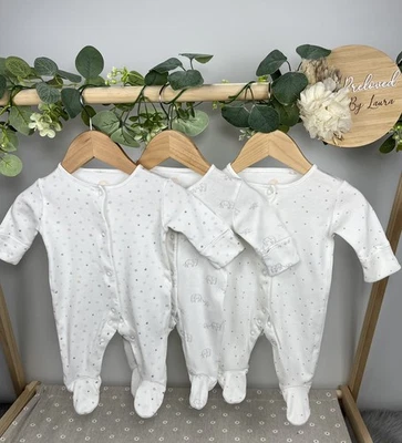 NEXT Baby Unisex Set Of 3 Preloved White Sleepsuits First Size - Image 1 of 3