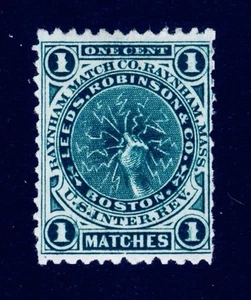 #RO124d 1¢ Green, Leeds, Robinson troquel privado de EE. UU. Match Revenue M&M - Imagen 1 de 1