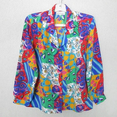 Blusa Top Petite Impressions Vintage Floral Abstracto Multicolor Talla 8 Hecha en EE. UU. Foto 1 de 4