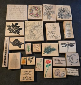 Rubber Stamp Lot 20+ Wood Block Floral Animal Nature Designs Cardmaking Scrapb - Picture 1 of 24