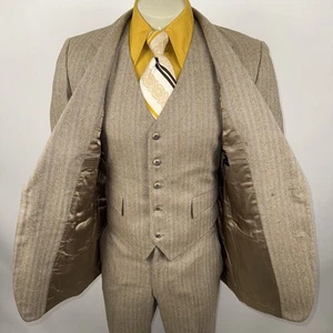 Traje De Colección Años 70 3 Piezas Para Hombres 40 Chaqueta 32 31 Pantalones Pierna Acampanada Chaleco Ocio Discoteca - Imagen 1 de 24