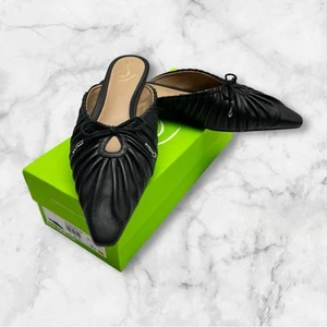 Sam Edelman Julia Black Leather Ruched Pointed Toe Bow Detail Mules Size 9.5 - Picture 1 of 10