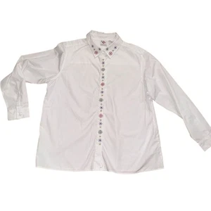 Popeline Nussknacker Damen L weiß Schneeflocke Stickerei Button-Down Hemd old money - Bild 1 von 7