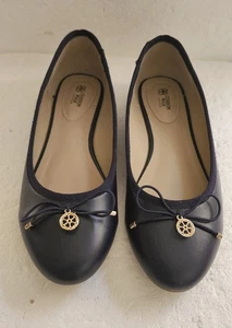 NAVY BLUE GOLD ACCENT FLATS BALLET LOAFER SLIP ON SHOES SIZE 8 SECRETARY OFFICE  - Picture 1 of 9