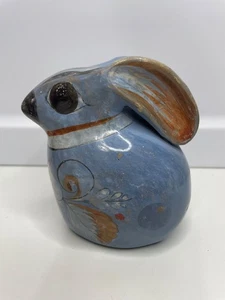 Vintage Tonala mexikanische Volkskunst Keramik Hase Figur blau orange handbemalt - Bild 1 von 11