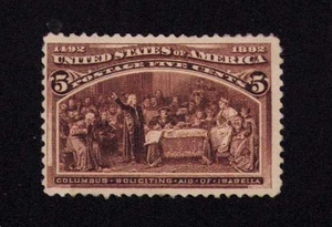 234 5¢ Kolumbus und Königin Isabela Teilgummi, MH Briefmarke 1893 - Bild 1 von 3