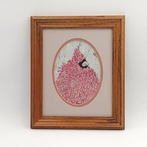 Terri Haugen Batik Kunstdruck roter Kardinal Vogel signiert mattiert Holzrahmen Tier - Bild 1 von 10